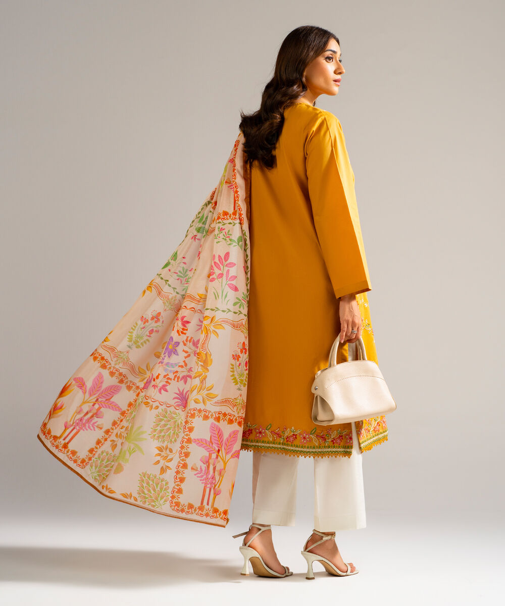 Women's RTW Lawn Embroidered Orange 2 Piece Suit