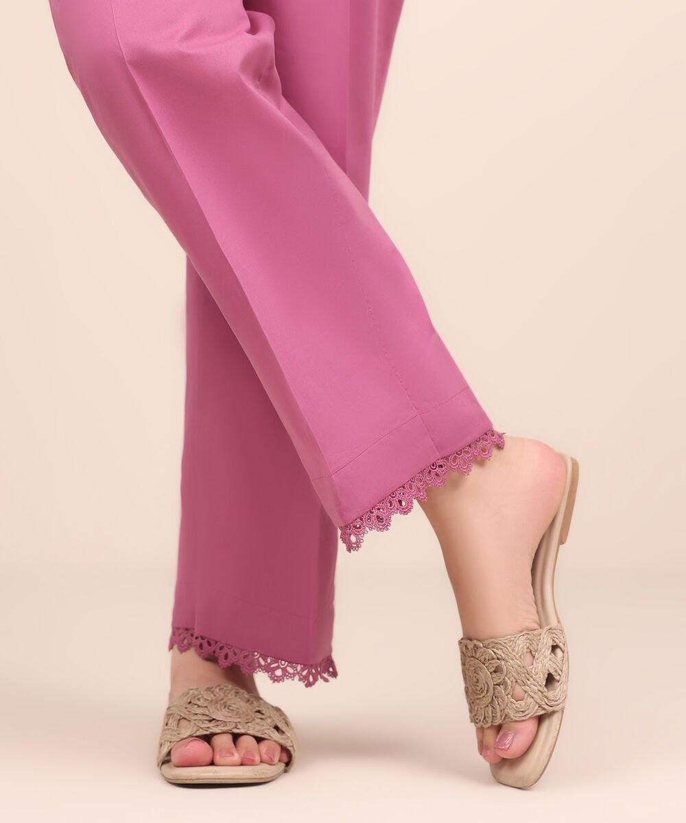 Women's RTW Cambric Pink Dyed Straight Pants