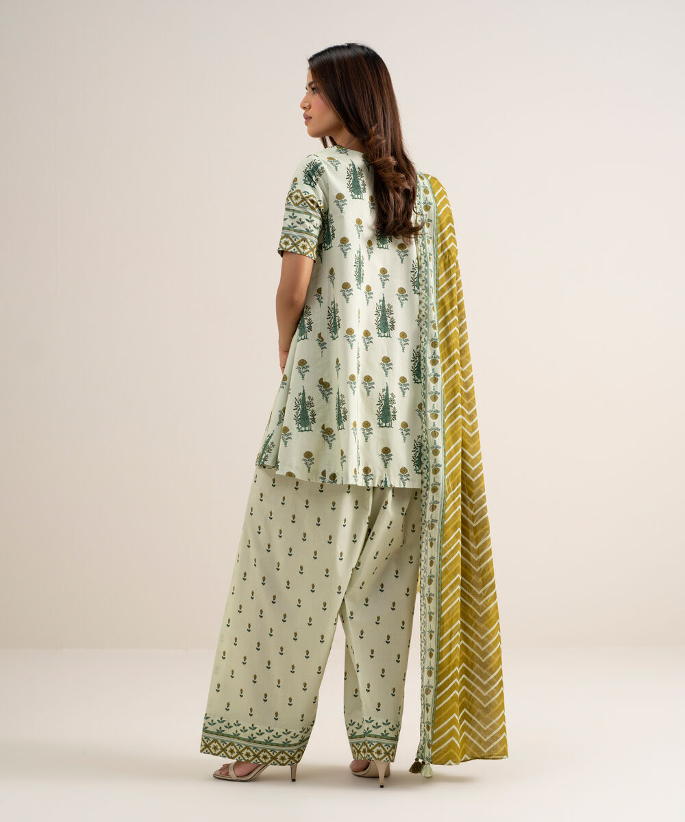 Women's Unstitched Lawn Printed Off White 3 Piece Suit