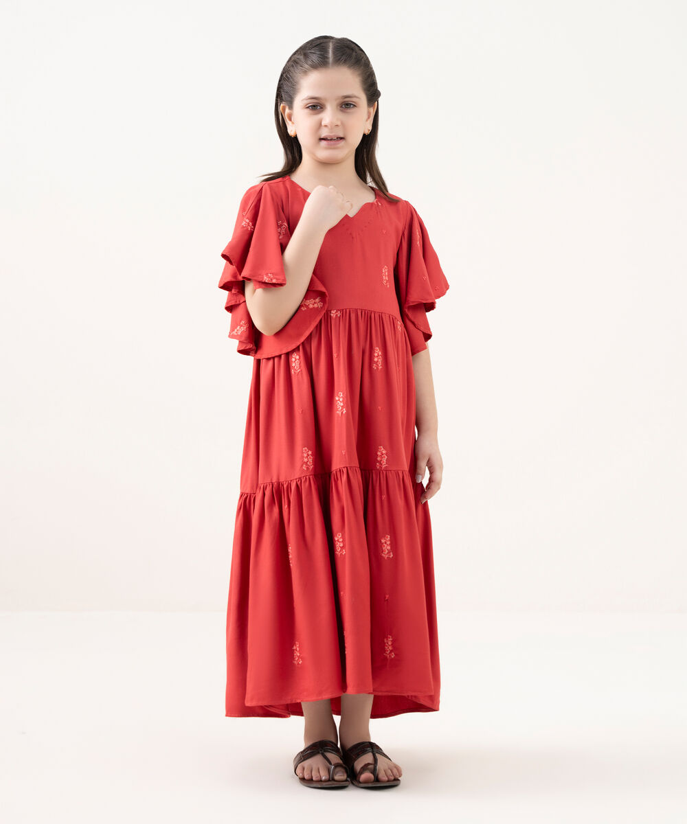 Girls Viscose Marina Pink Dyed Kidswear Dress