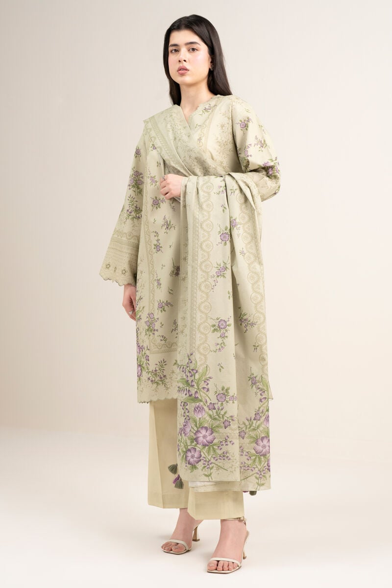 3 Piece - Printed Zari Lawn Suit