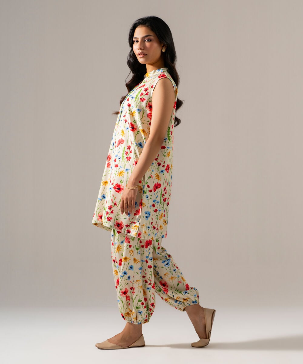 Women's RTW Viscose Marina Printed Off White 2 Piece Suit
