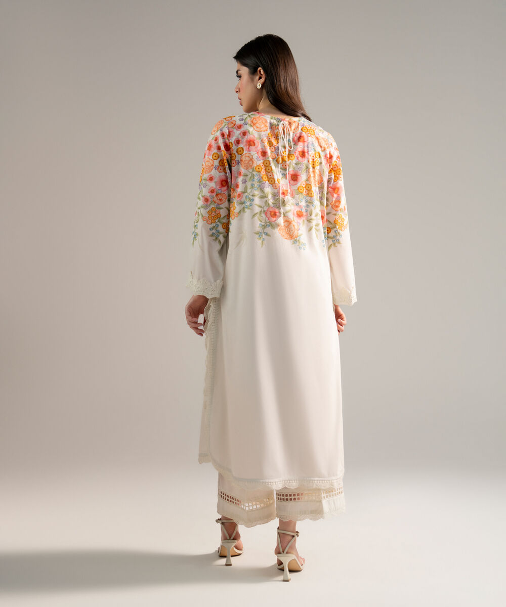 Women's RTW Lawn Printed White 2 Piece Suit