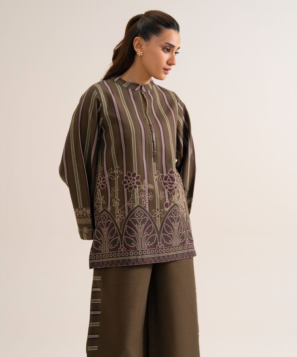 Women's Unstitched Premium Khaddar Printed Brown 2 Piece Suit
