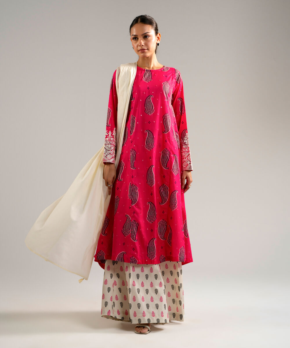 Women's RTW Lawn Embroidered Pink 3 Piece Suit