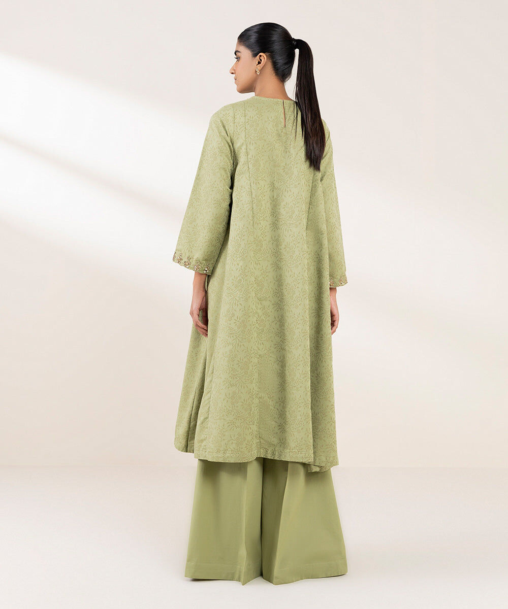 Woman - Green Embroidered Cotton Jacquard Shirt