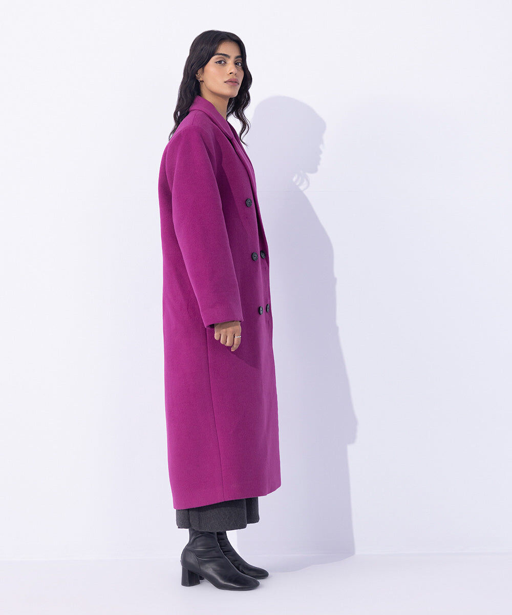 Woman - Purple Double Breasted Coat with Side Pockets