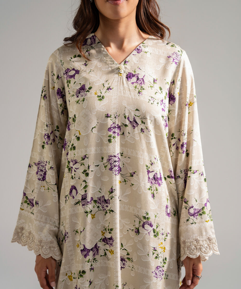 Women's RTW Self Jacquard Embroidered White 3 Piece Suit