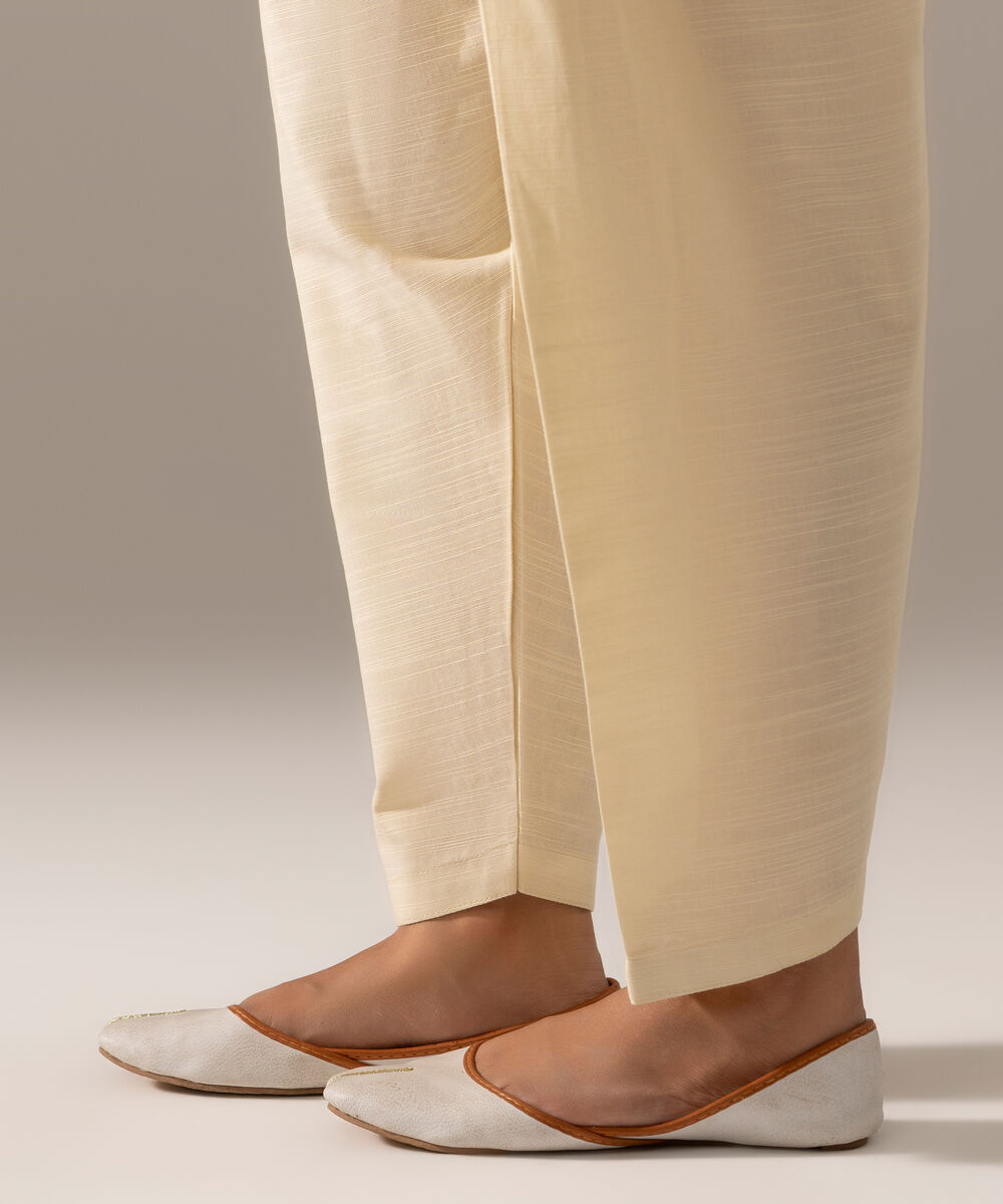 Women's RTW Khaddar Solid Off White Skinny Shalwar