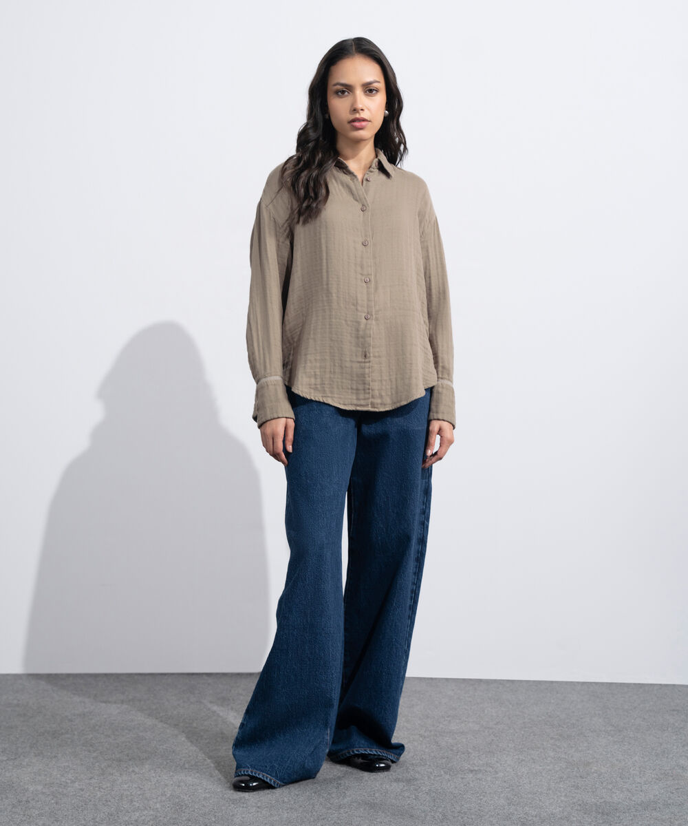 Women's Western Mink Loose-Fit Cotton Muslin Shirt