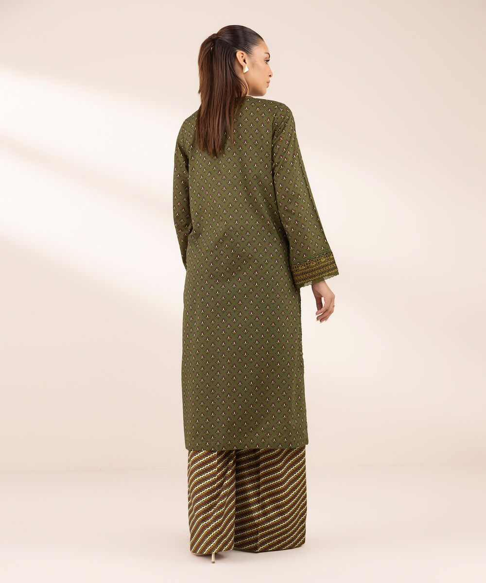 Women's RTW Lawn Green Embroidered A-Line Shirt