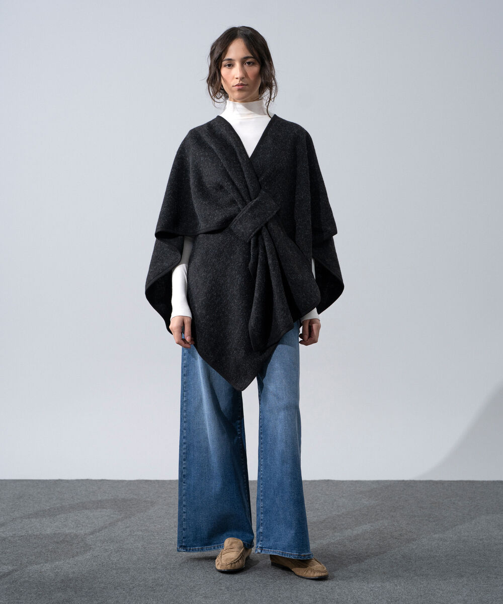 Women's Western Wear Black Polyester Cape Shawl