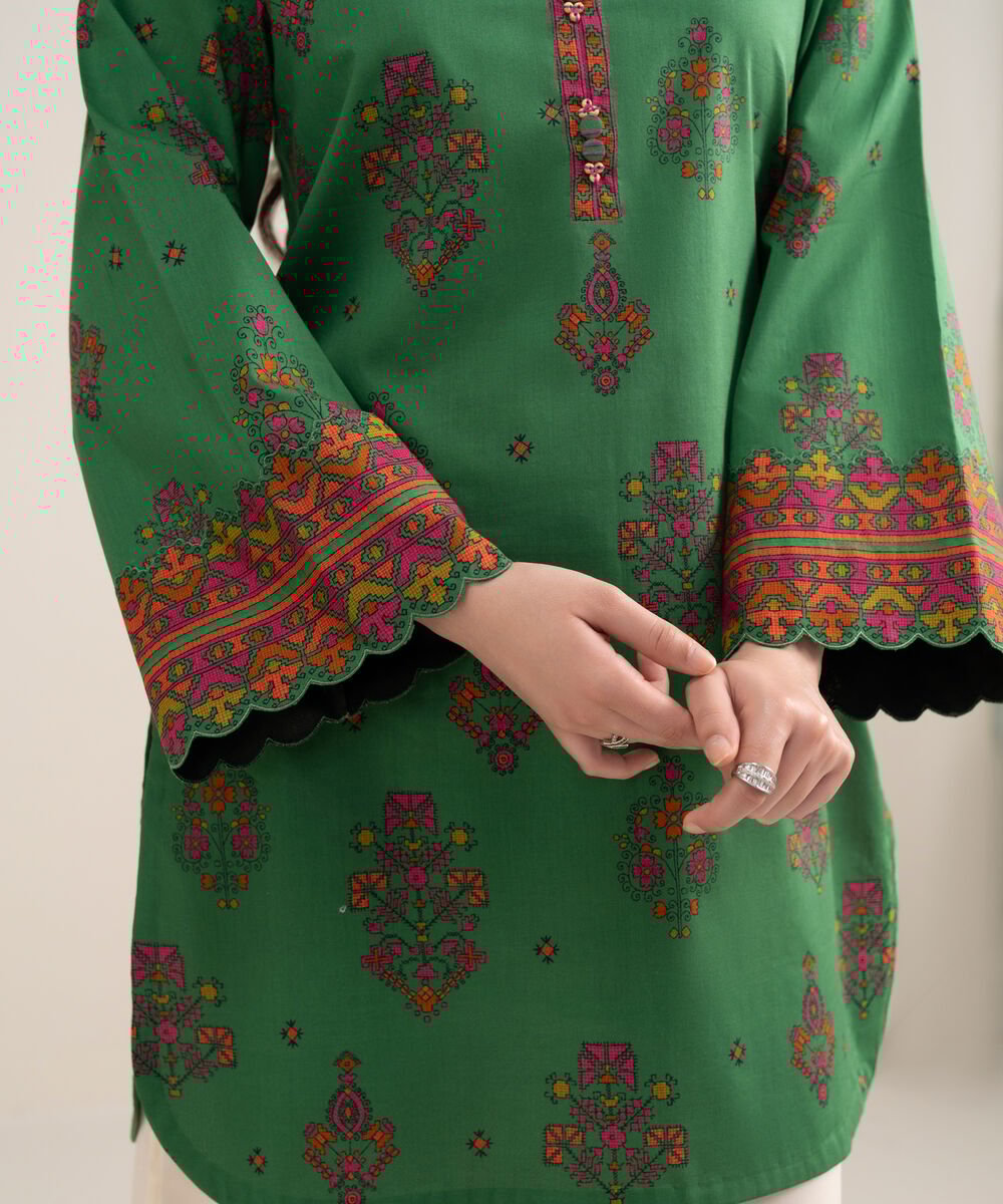 Women's Unstitched Lawn Printed Green Shirt