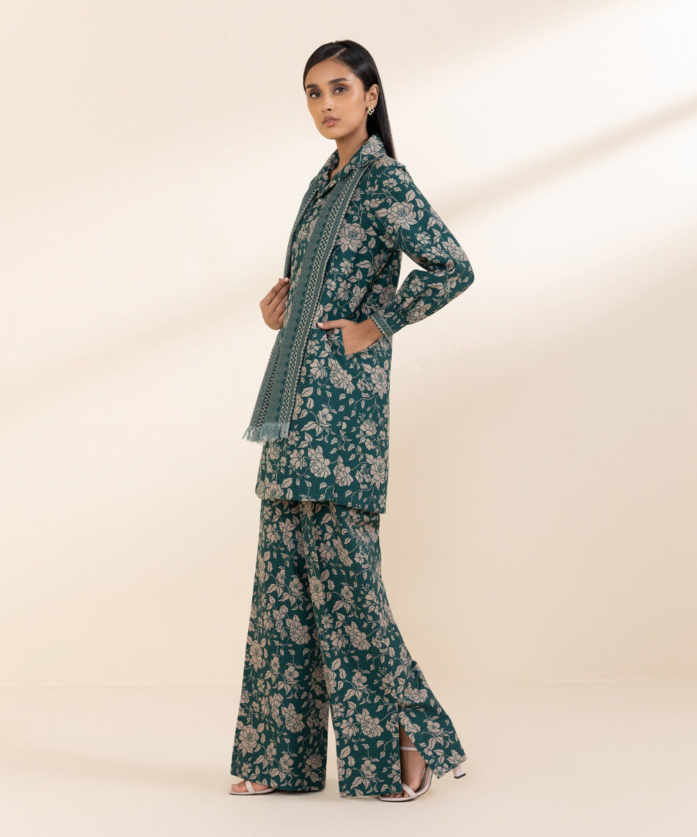 Women's Unstitched Khaddar Green Printed Shirt