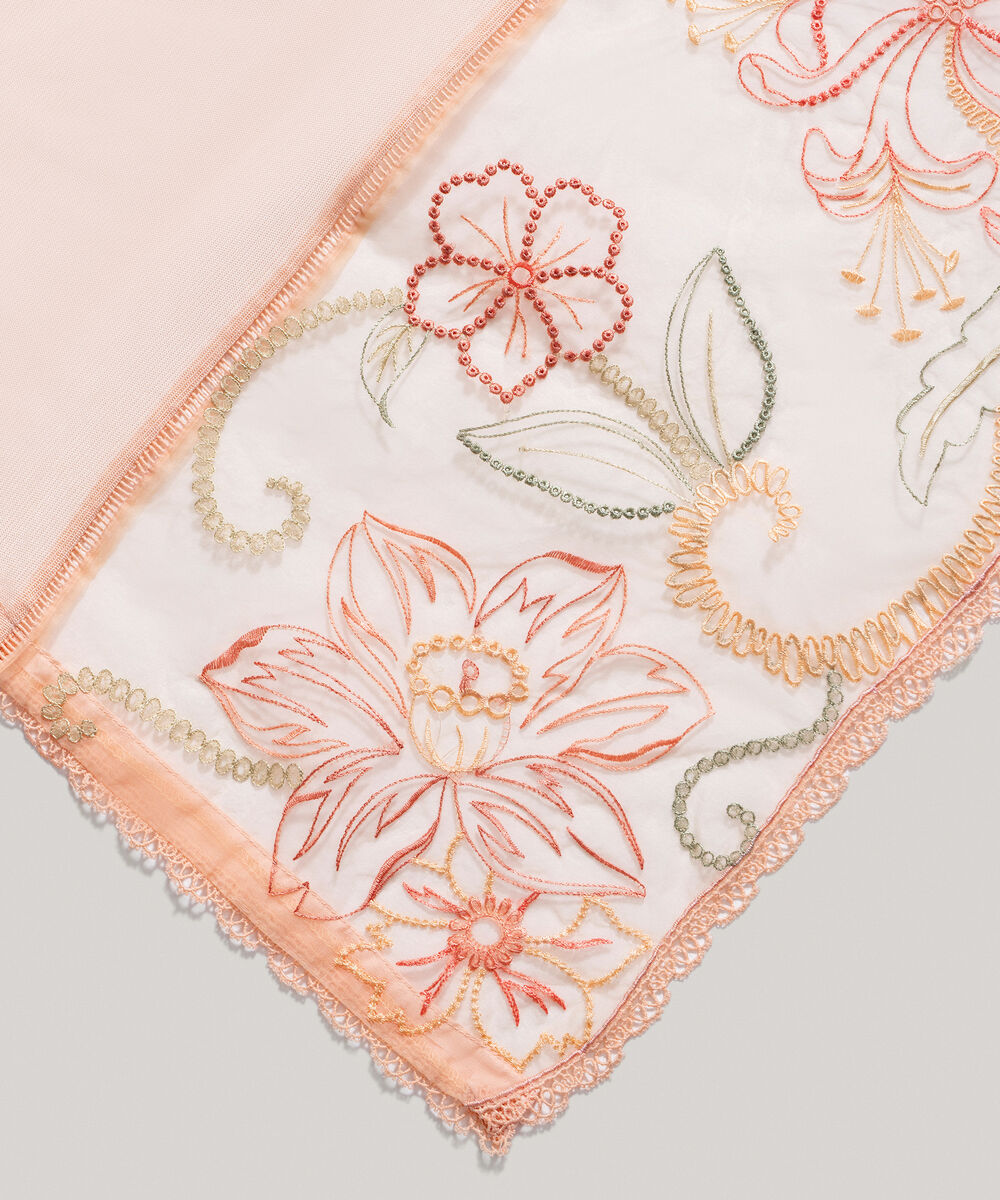 Khaddi Net Embroidered Pink Dupatta