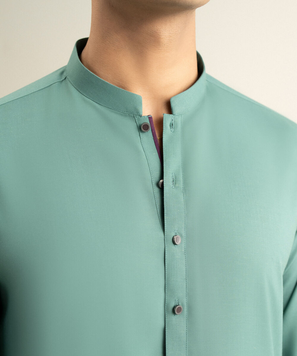 Men's jade Blended Linen Kameez Shalwar