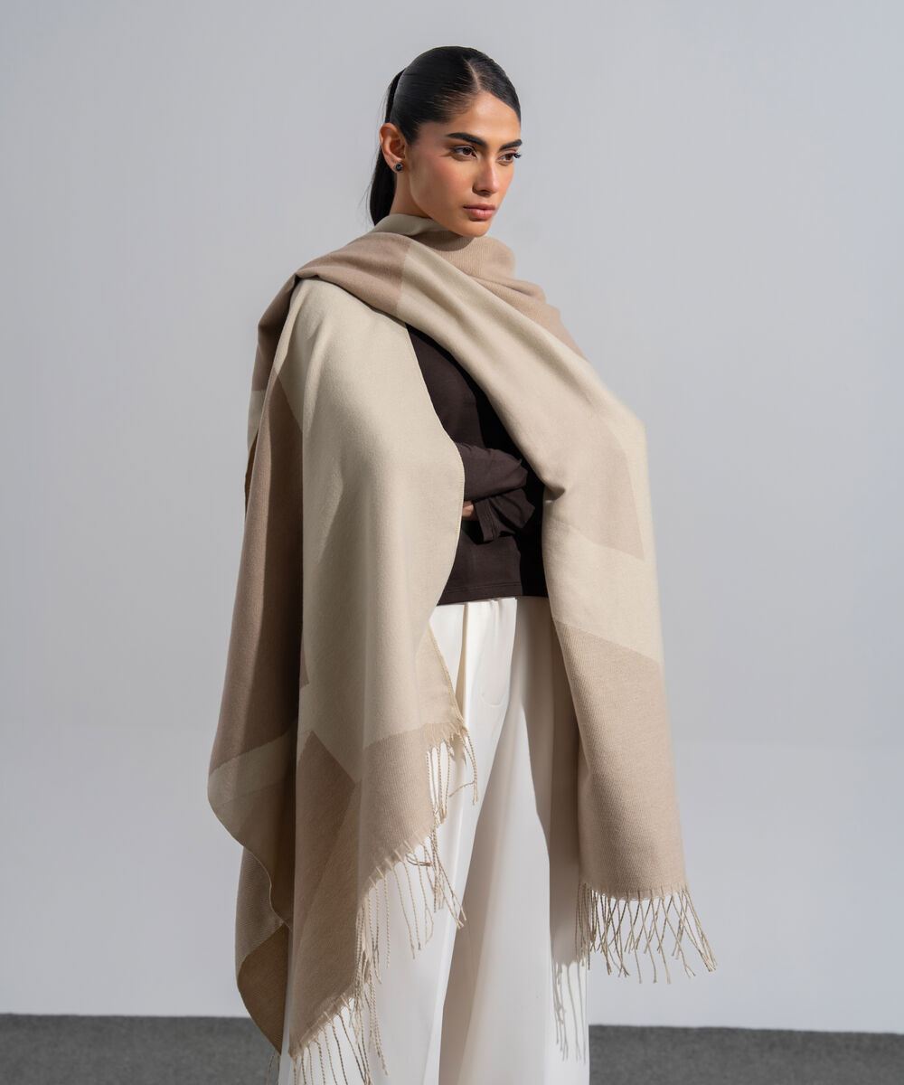 Women's Western Wear Ecru Polyester Cape Shawl