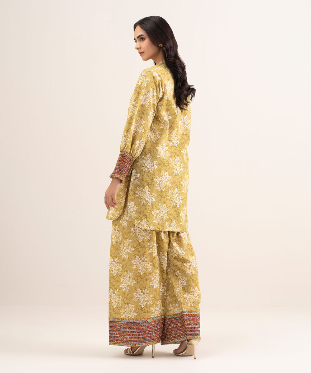 Women's Unstitched Lawn Printed Yellow 2 Piece Suit