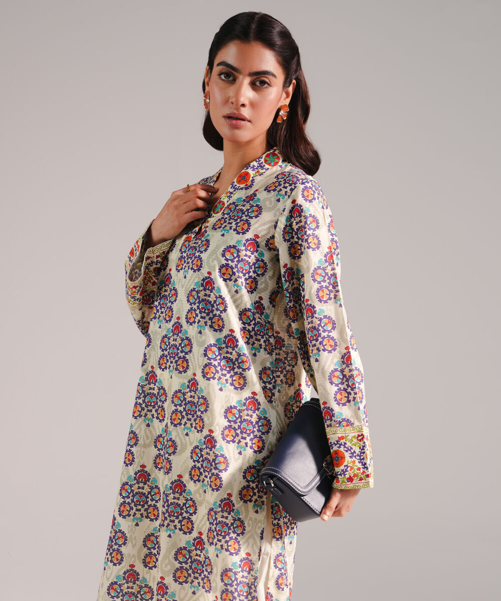 Women's RTW Dobby Printed Grey Straight Shirt