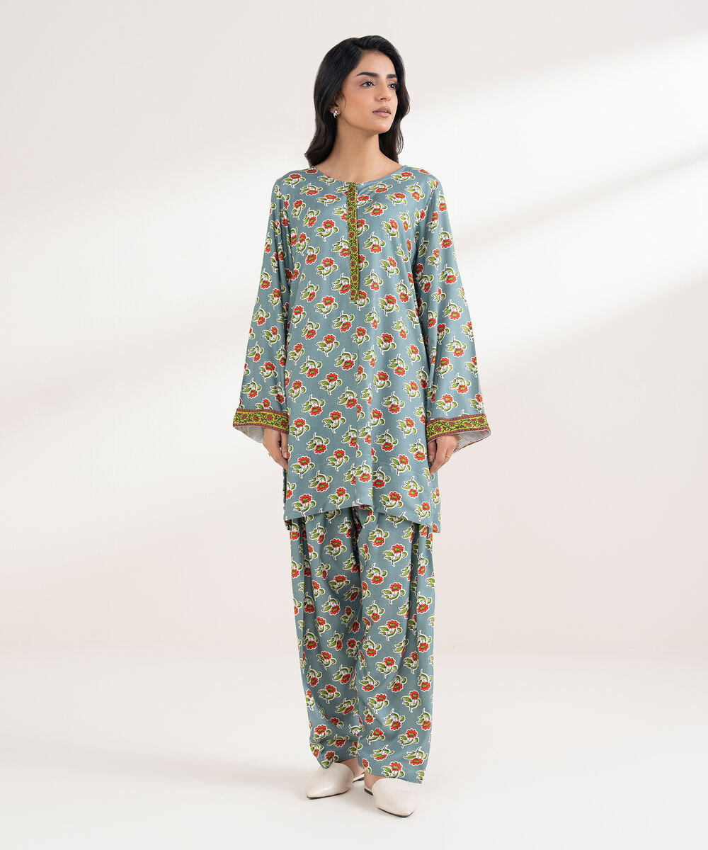 Women's RTW Arabic Dobby Printed Straight Grey Shirt