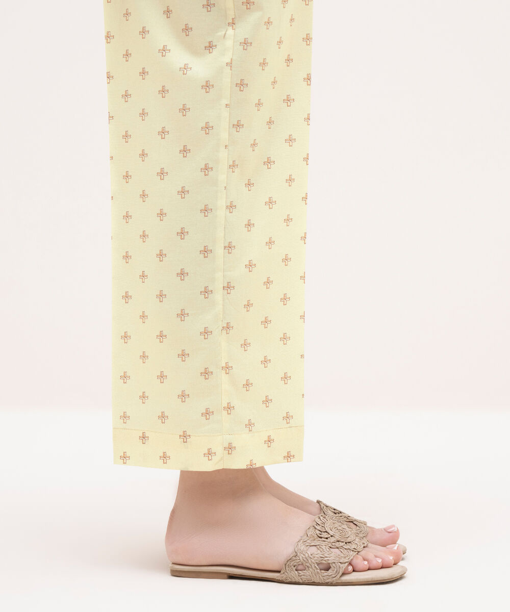 Women's RTW Cambric Beige Printed Straight Pants