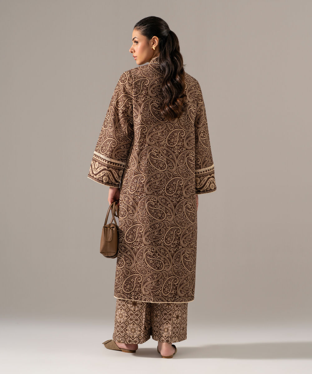 Women's RTW Khaddar Printed Brown 2 Piece Suit