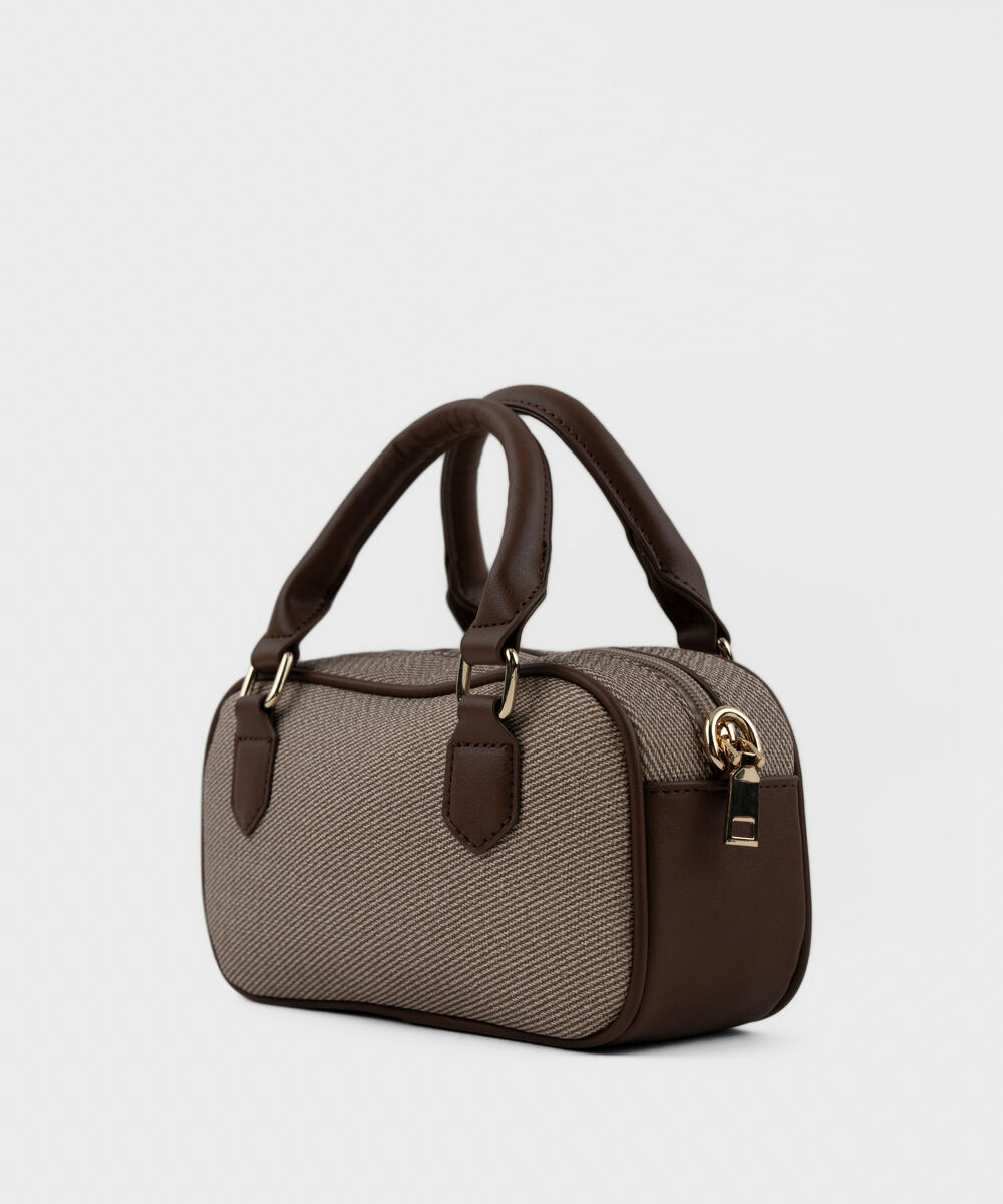 Women's Brown Short Handle Bag With Zip Clouser
