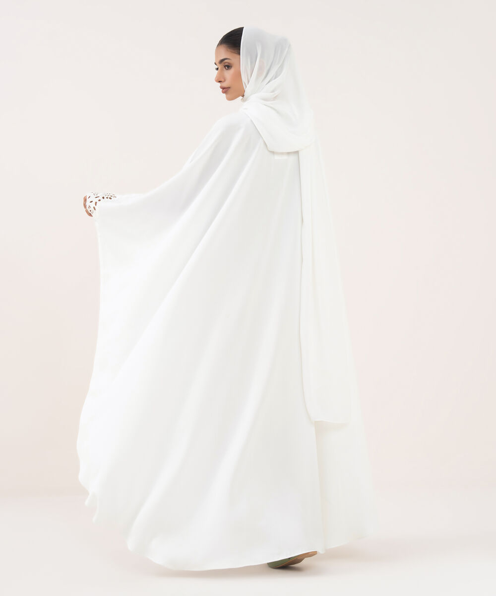 Women's White Polyester Abaya Set