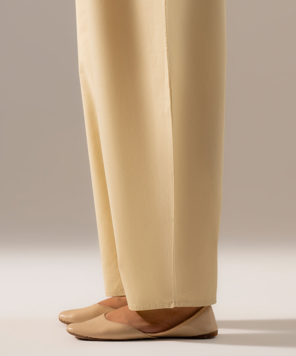 Women's RTW Cambric Solid Off White Regular Shalwar