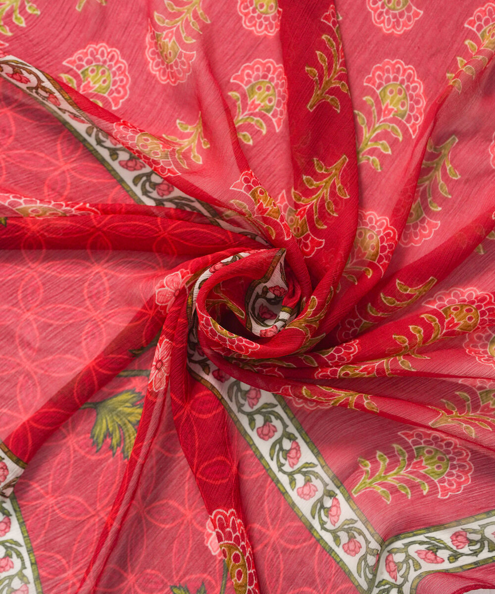 Chiffon Printed Red Dupatta