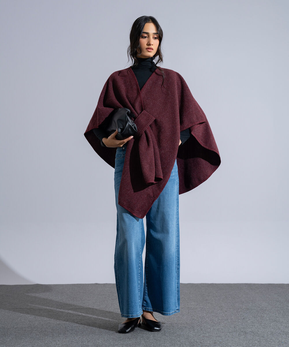 Women's Western Wear Maroon Polyester Cape Shawl