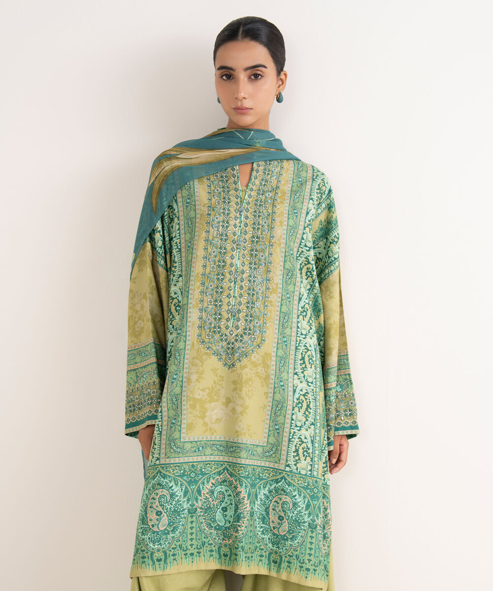 Women's Unstitched Lawn Embroidered Multi Three Piece Suit