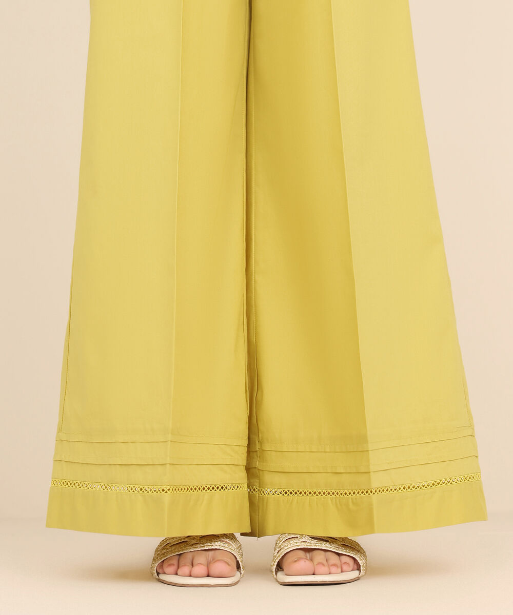 Women's RTW Cambric Yellow Solid Flared Pants