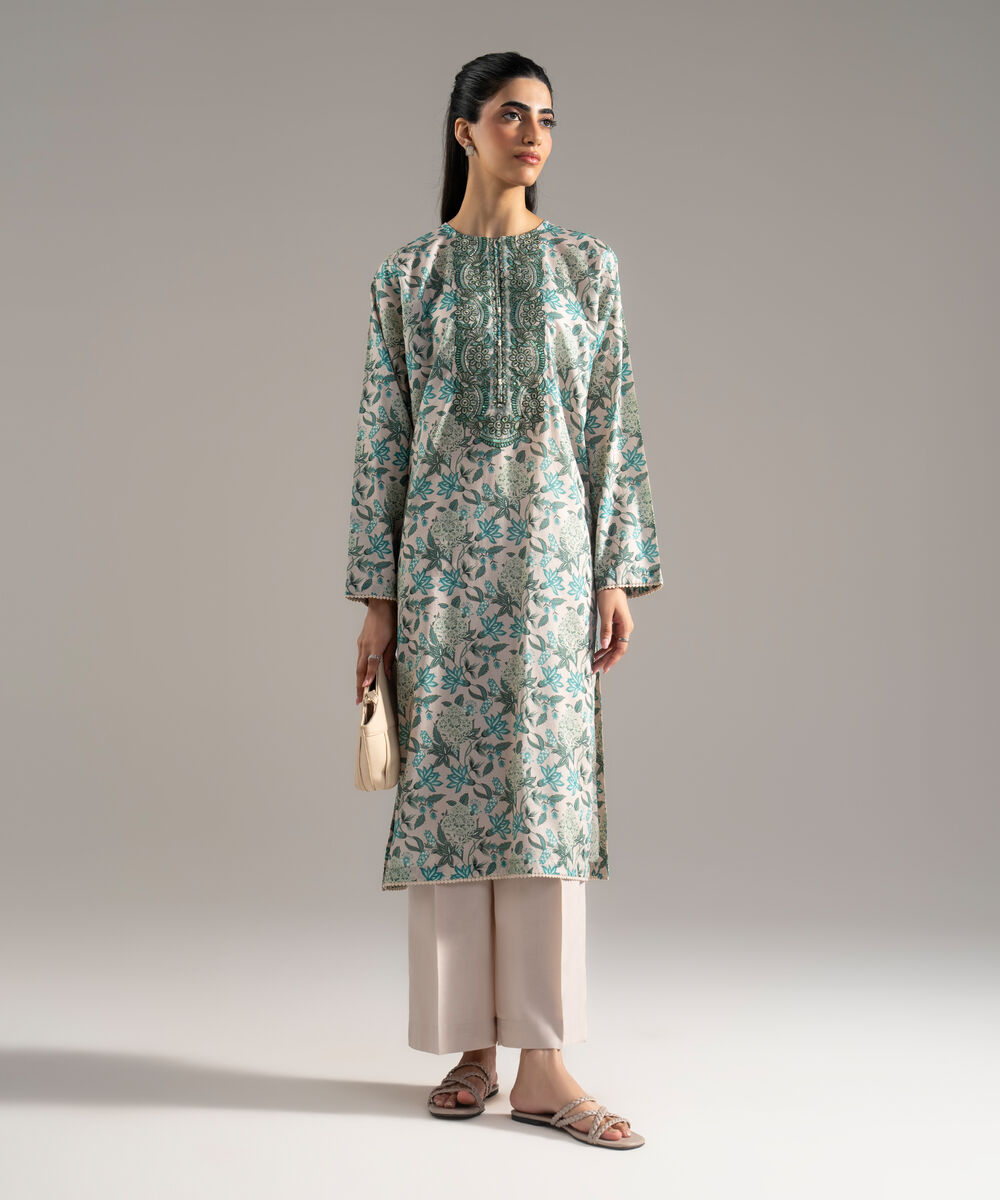 Women's RTW Lawn Printed Embroidered Grey 2 Piece Suit