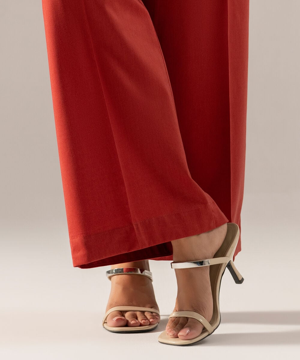 Women's RTW Solid Rust Cotton Viscose Flared Pants