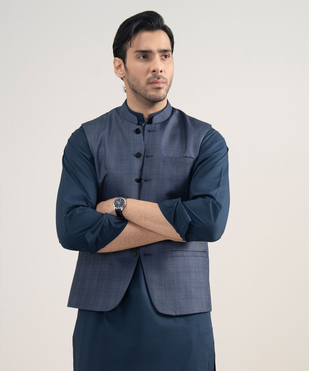 Men's Stitched Premium Suiting Blue Waistcoat