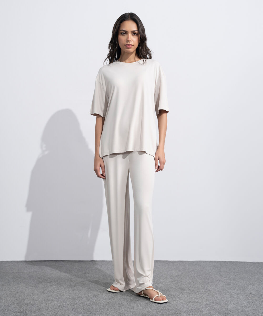 Women's Beige Flowing Loose Fit T-Shirt