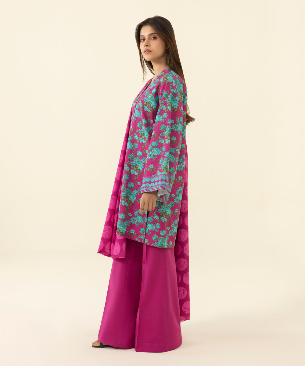 Women's Unstitched Printed Khaddar Purple 3 Piece Suit