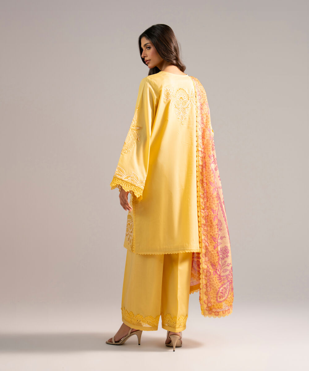 Women's RTW Lawn Embroidered Yellow 3 Piece Suit
