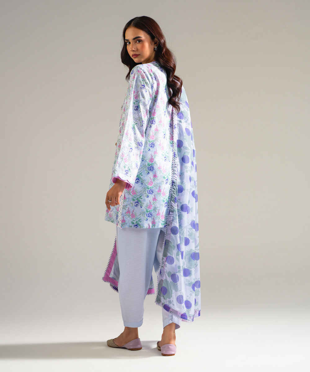 Women's RTW Dobby Embroidered Blue 3 Piece Suit