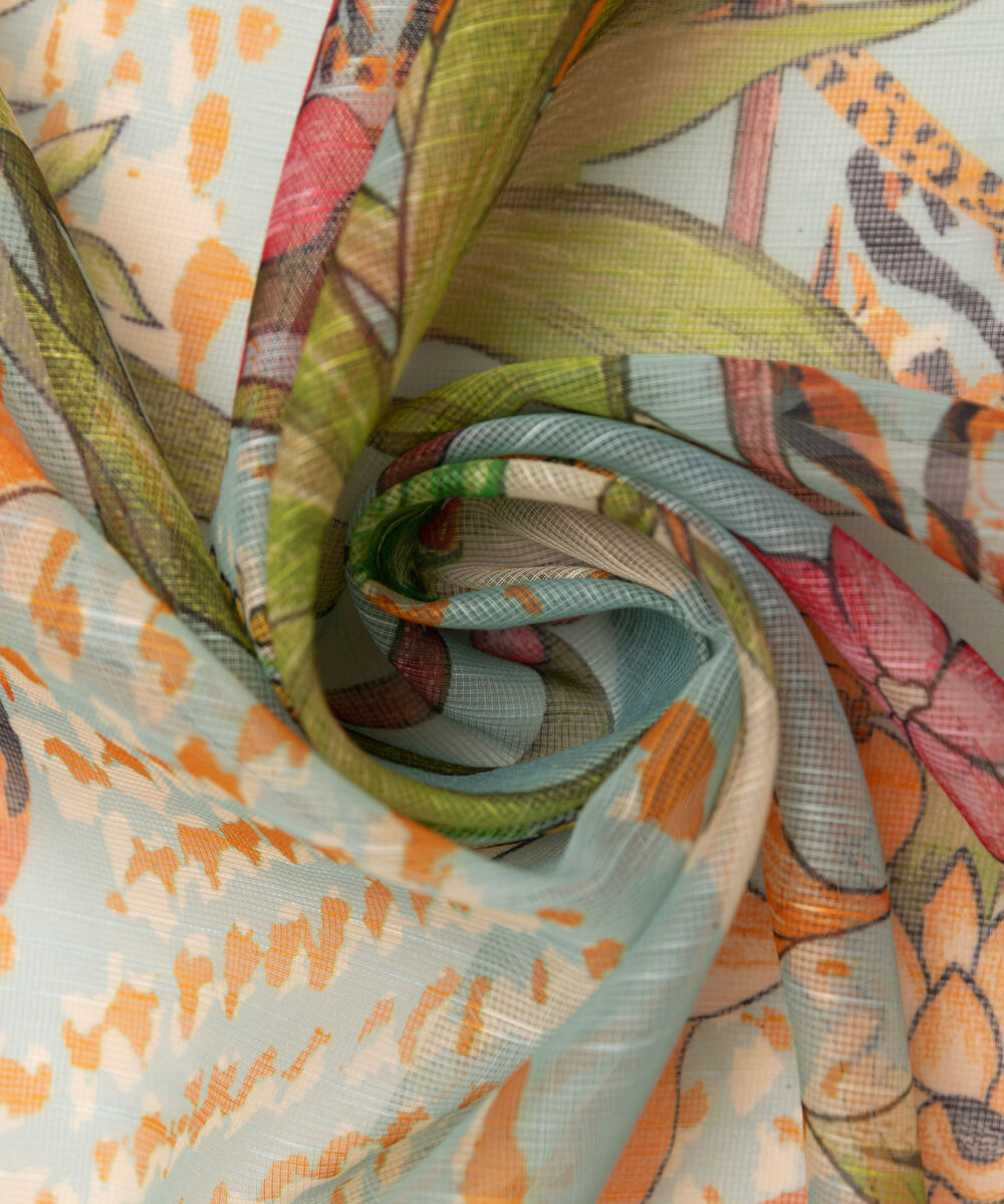 Blended Raw Net Blue Printed Dupatta