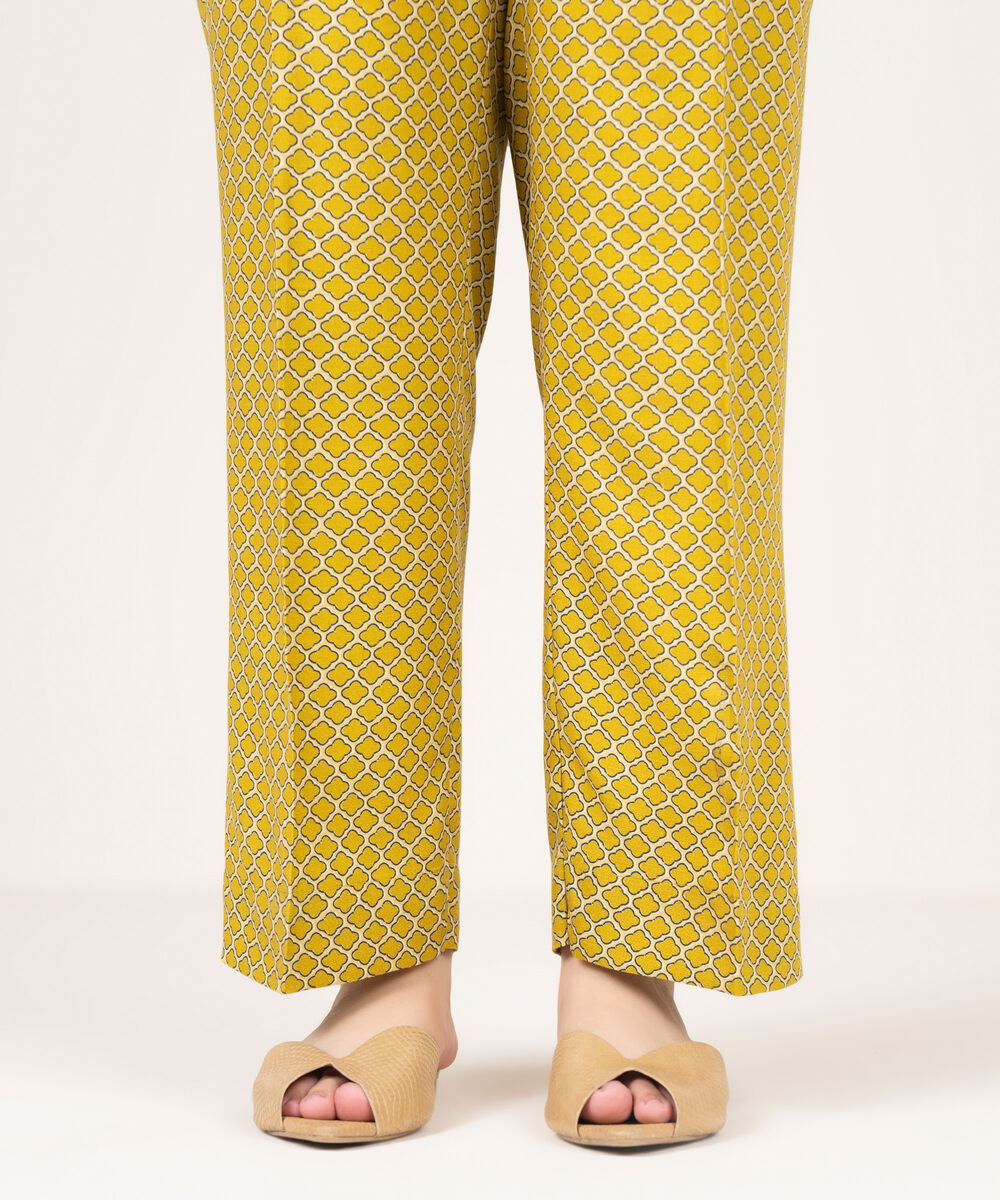 Women's RTW Arabic Khaddar Printed Olive Yellow Straight Pants