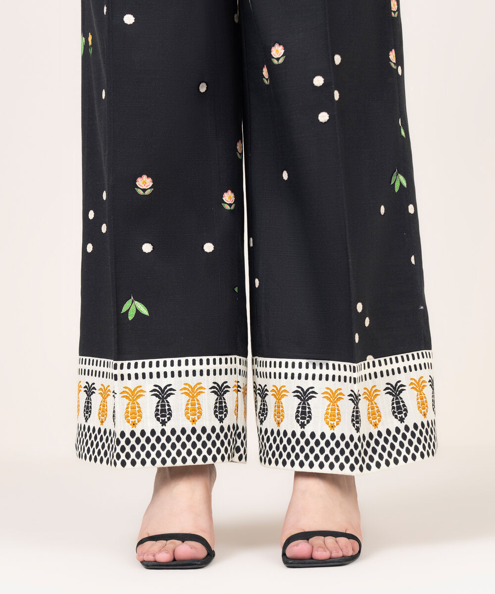 Women's RTW Khaddar Printed Black Culottes