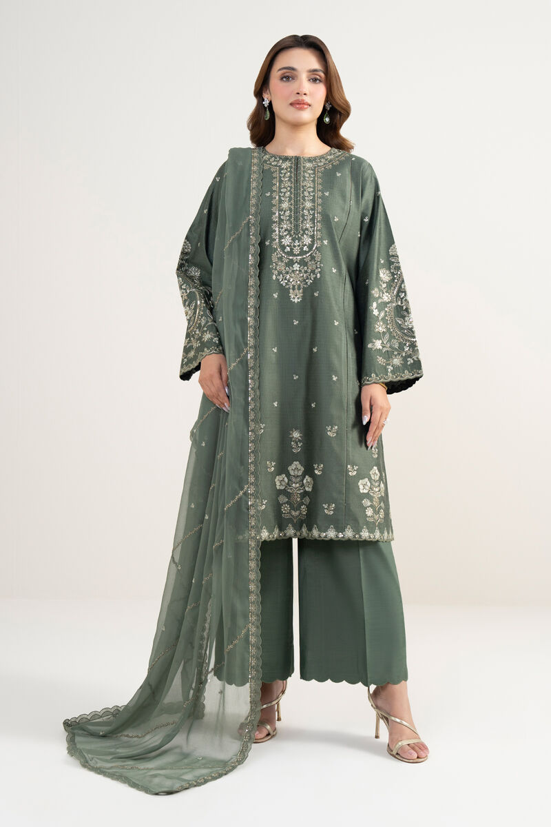 3 Piece - Embroidered Cotton Net Suit