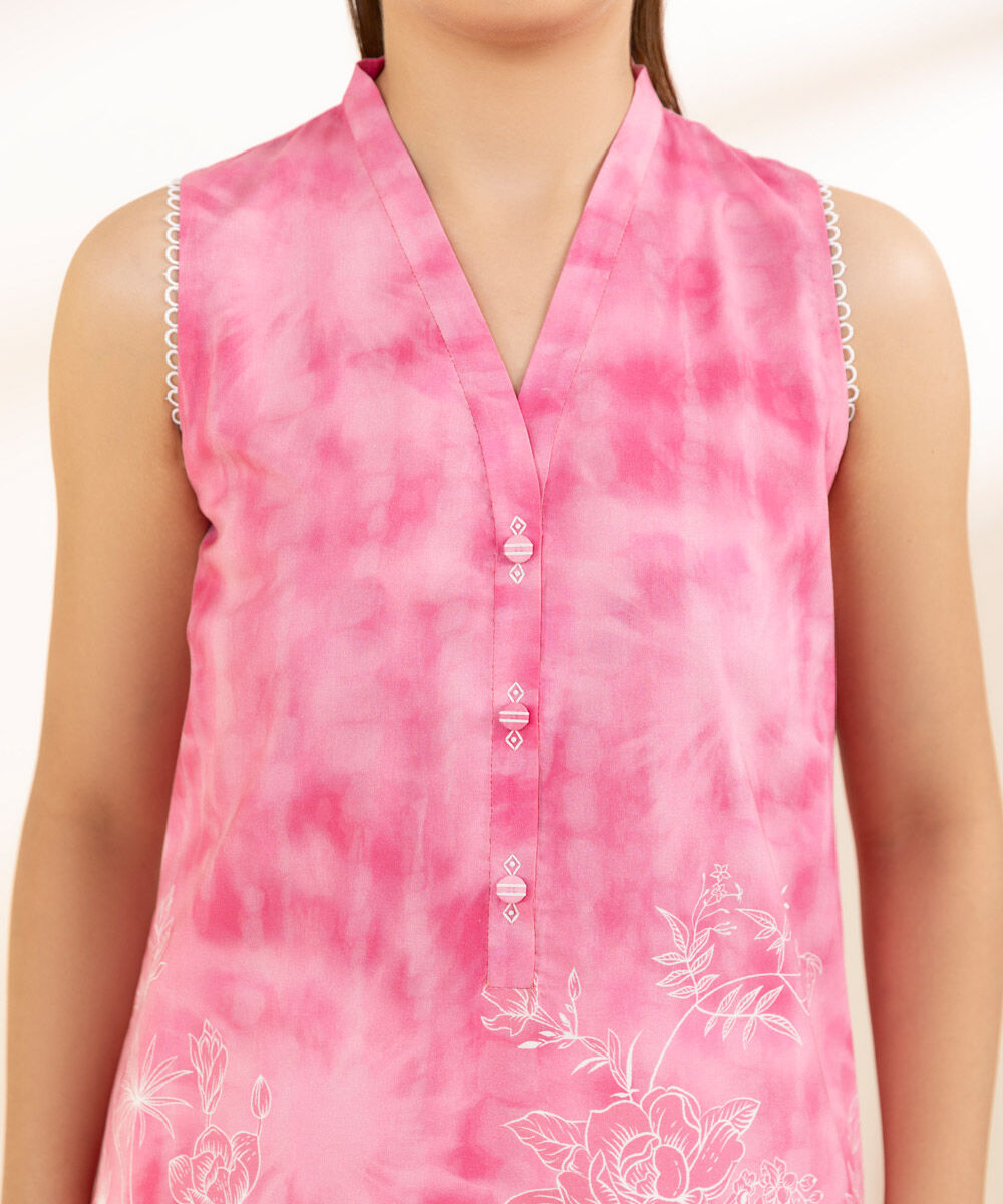 Unstitched Women's Printed Lawn Pink Two Piece Suit