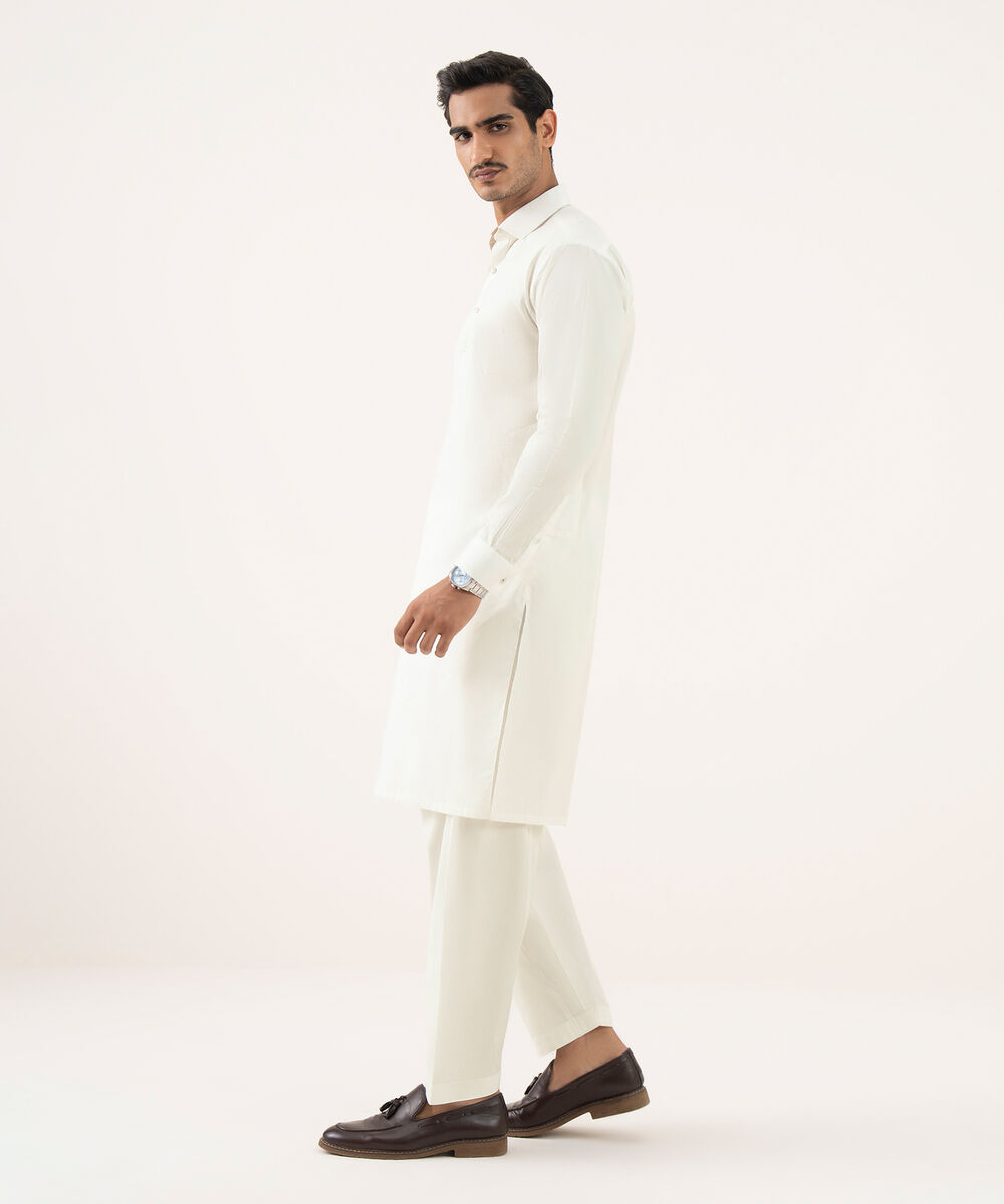 Men's 100% Cotton Embroidered Light Cream Kurta Shalwar