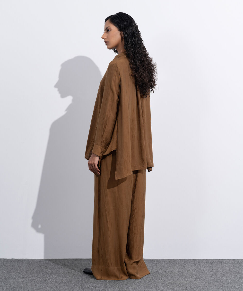 Women's Western Wear Brown Loose-Fit Textured Shirt