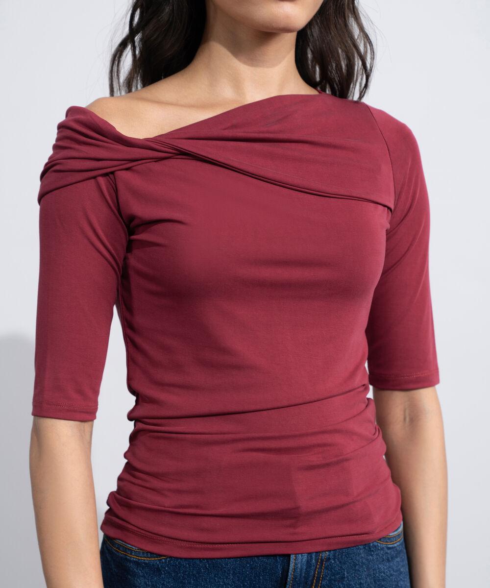 Women's Maroon Soft Asymmetrical Top