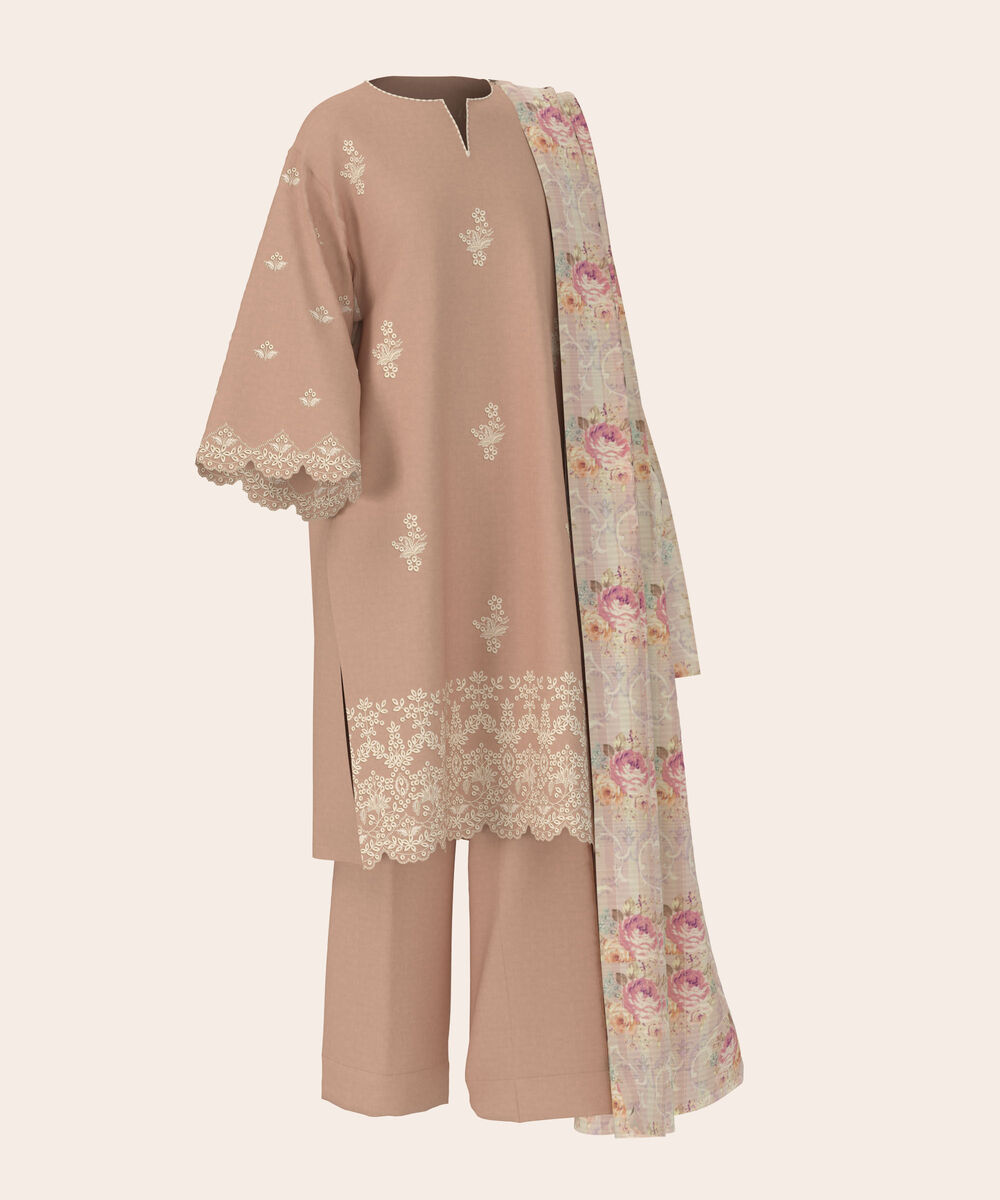Women's Unstitched Self Jacquard Blush Pink Embroidered 3 Piece Suit