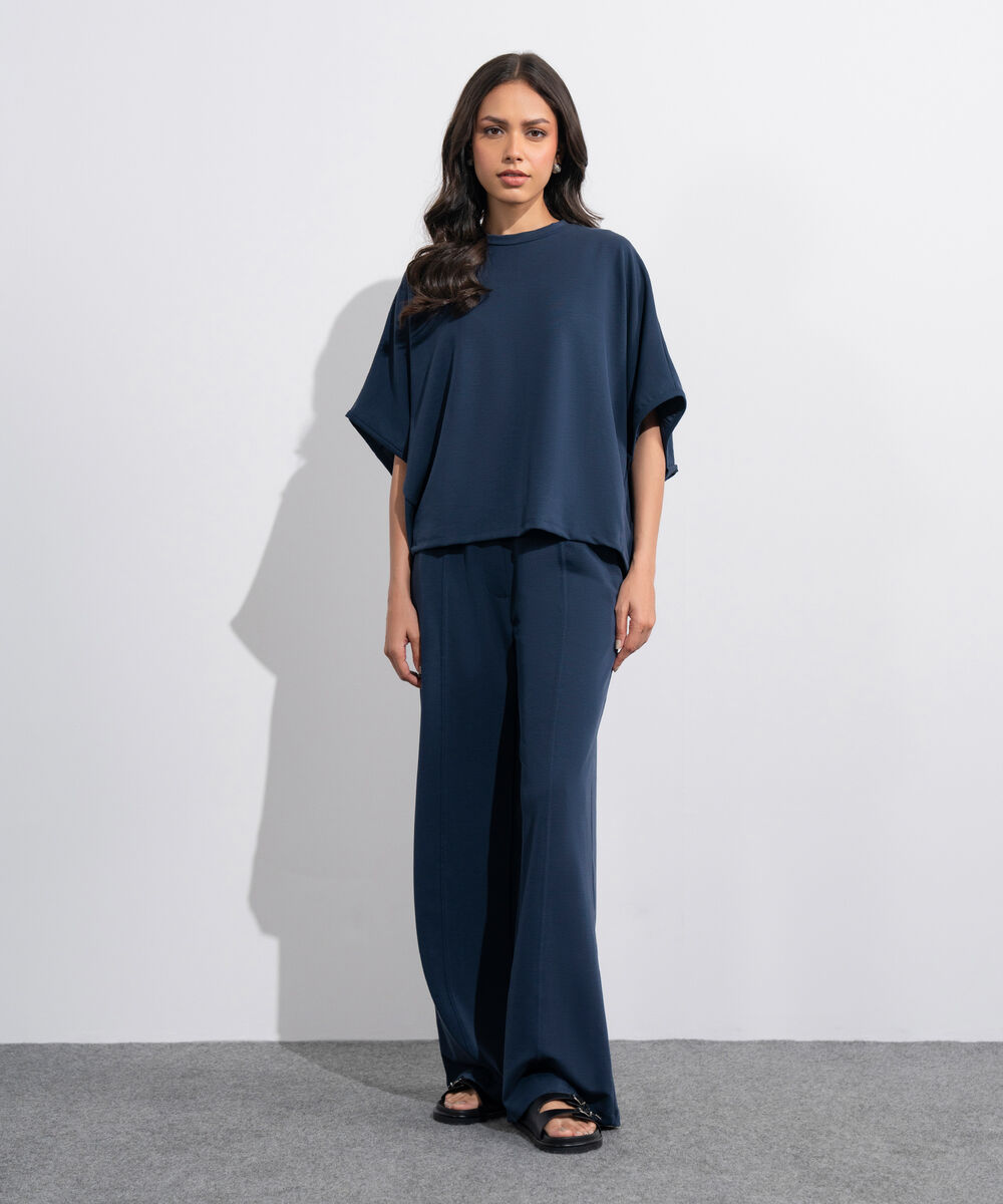 Women's Western Navy Blue Soft Lux  Loose-Fit Kimono T-Shirt